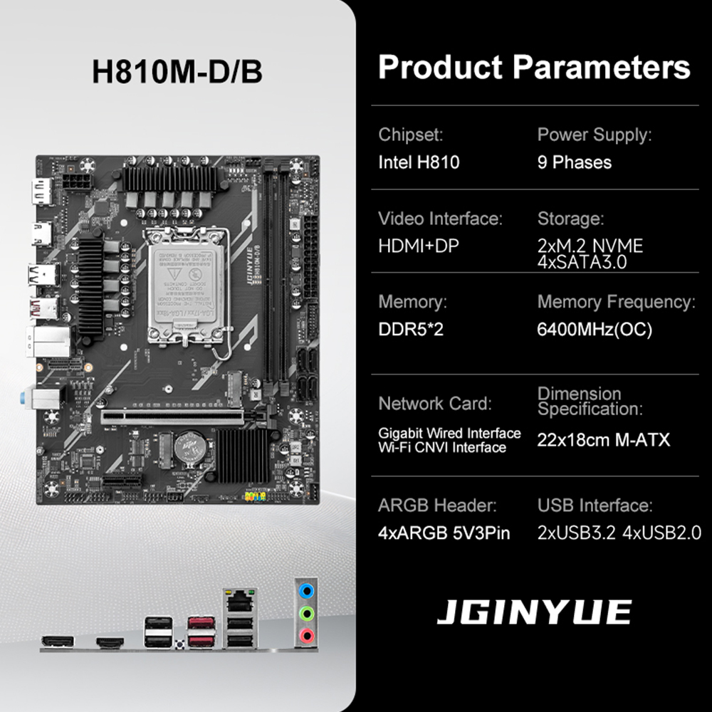 JGINYUE H810 carte mère Intel  - Ddr5 64Gb avis et prix